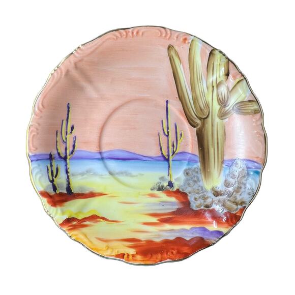 Mid 20th Century Arizona Saguaro Hand Painted Porcelain Plate - Picture 1 of 3